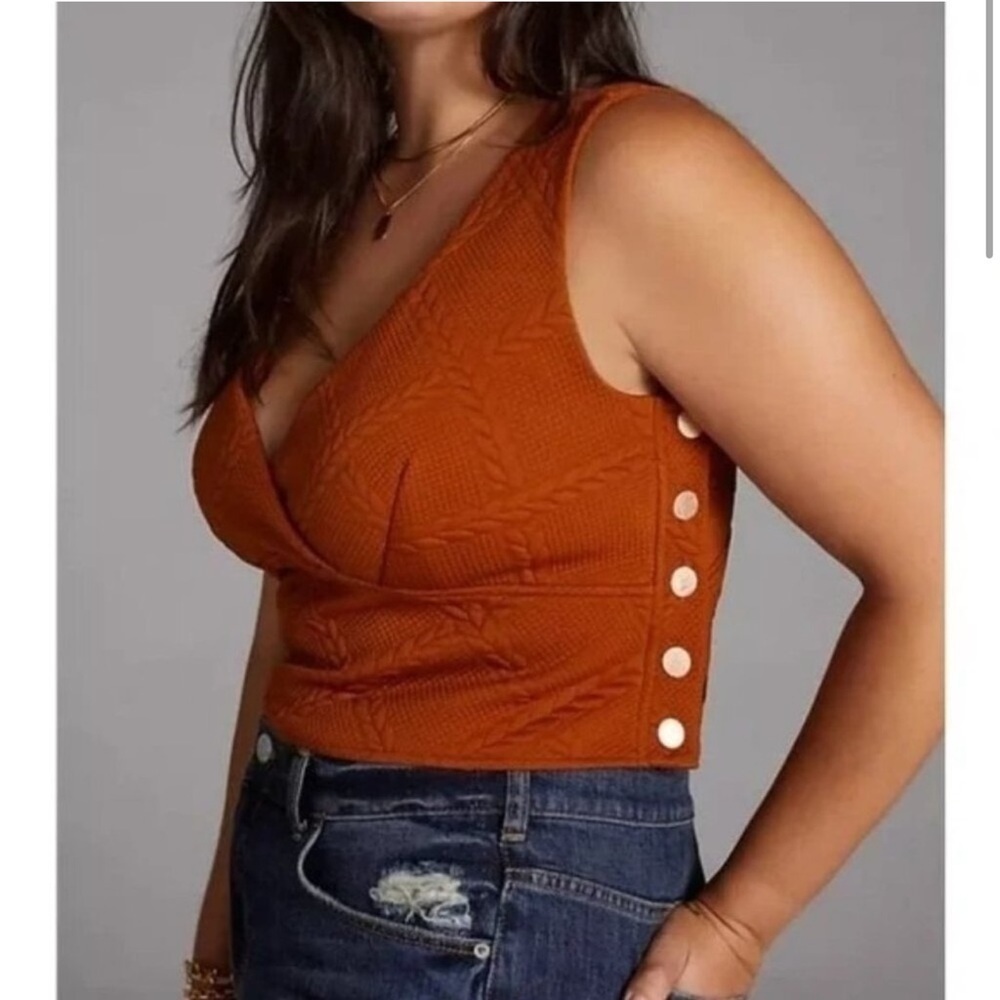 Maeve Anthropologie Button Side Cropped Top Vest Pecan Brown Size XS - Picture 3 of 13